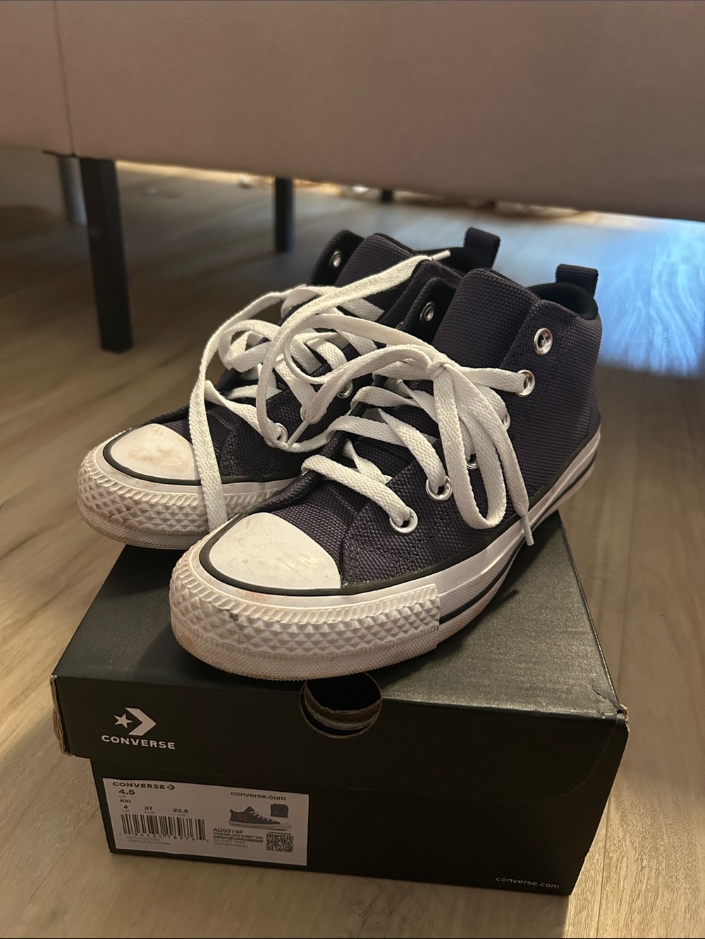 Converse Kids Navy High Top Sneakers with White Laces